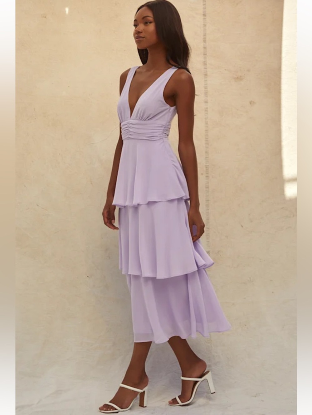 Lulu’s Celebration Time Lavender Sleeveless Tiered Midi Dress - Picture 2 of 8